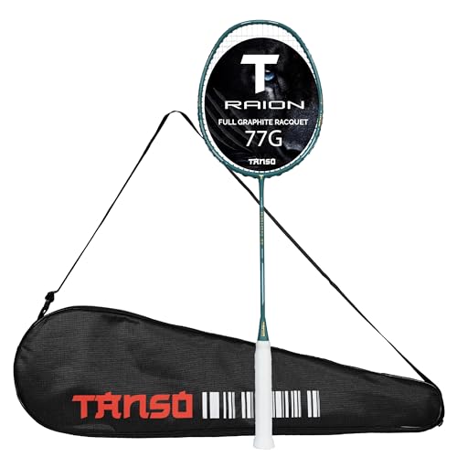 TANSO Raion SS Strung Badminton Racket (34 Lbs Tension, Recommended by Padukone School of Badminton, 77 Grams Ultra Light Weight Full Carbon Fiber with Premium Strings and Full Racquet Cover) - Image 1
