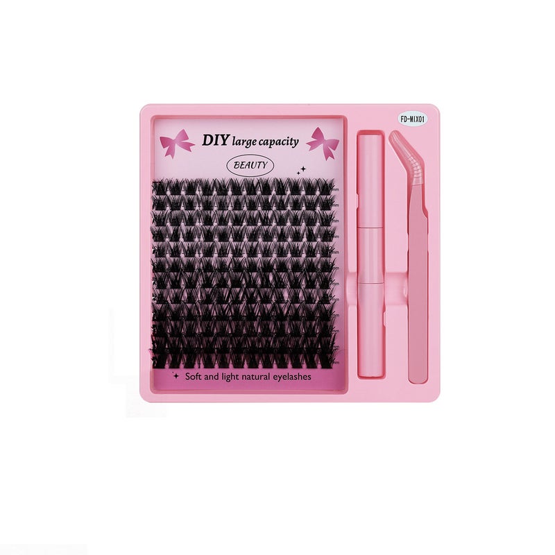 Eyelash Extension Kit Cluster Eyelashes Extensions with Glue Tweezer 10mm-16mm - Image 1