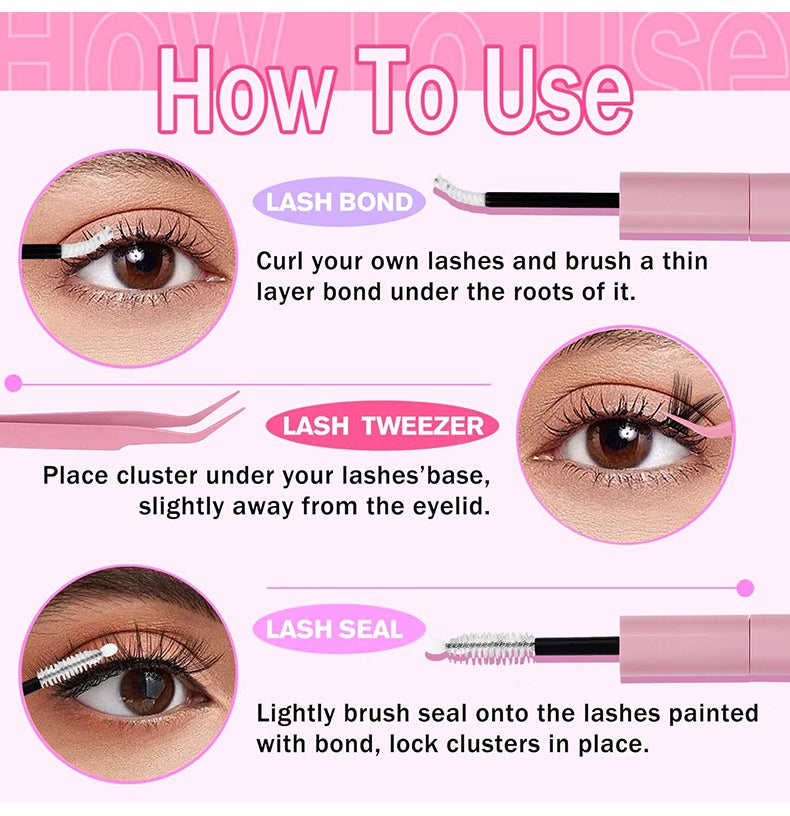 Eyelash Extension Kit Cluster Eyelashes Extensions with Glue Tweezer 10mm-16mm - Image 4