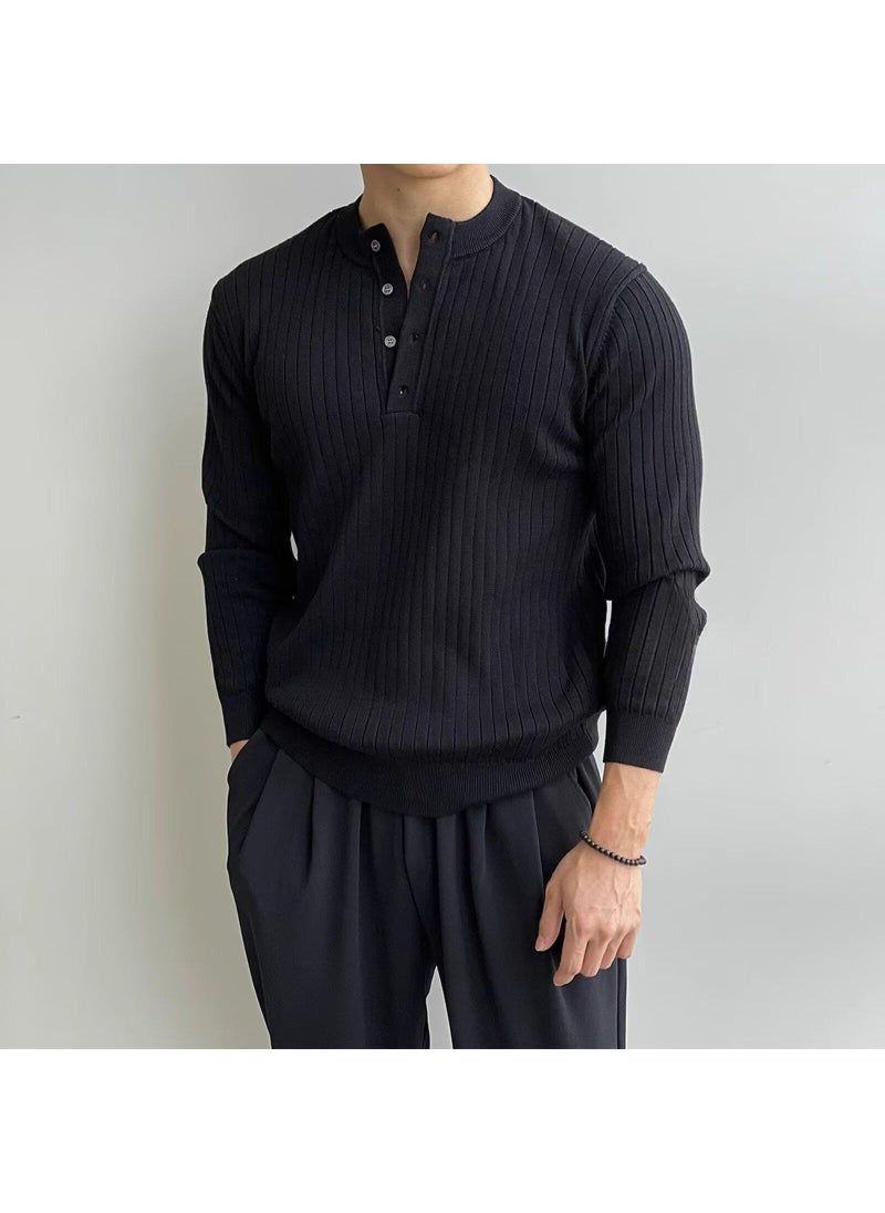 Generic Classic Youth Mens Sweater Solid Color Casual Long Sleeve Pullover Jacquard Knit Polo Shirt Autumn/Winter New Arrival Brown  - Image 3