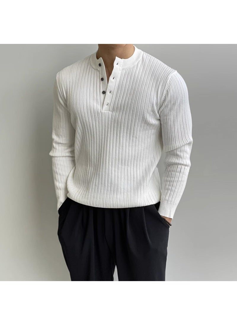 Generic Classic Youth Mens Sweater Solid Color Casual Long Sleeve Pullover Jacquard Knit Polo Shirt Autumn/Winter New Arrival Brown  - Image 2