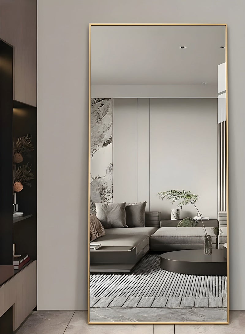 تايمي مرآة ضخمة جدا بتصميم انيق 180x80سم - مرآة كاملة الطول باطار معدني ذهبي واستاند خلفي - تصميمها الرائع يناسب غرفة المعيشة وغرف اللبس وغرف النوم - Image 2