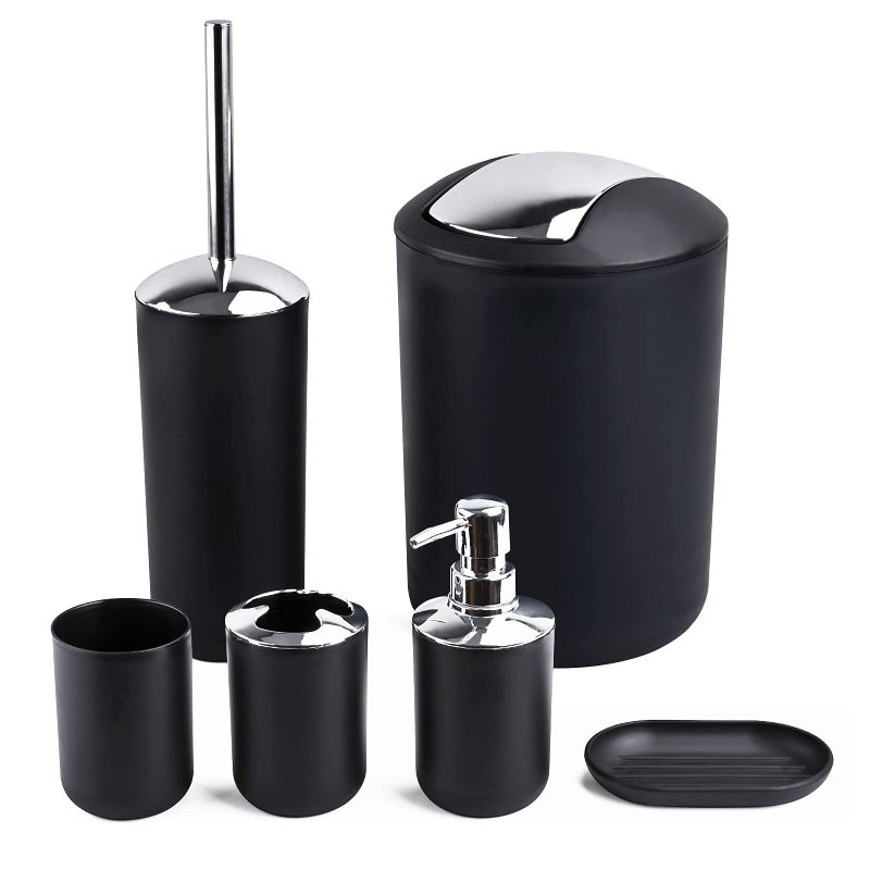 Papillon 6Piece Bathroom Accessories Set Toothbrush Holder with Cup Soap Dispenser  Dish Toilet Brush Trash Can Tumbler Set Black