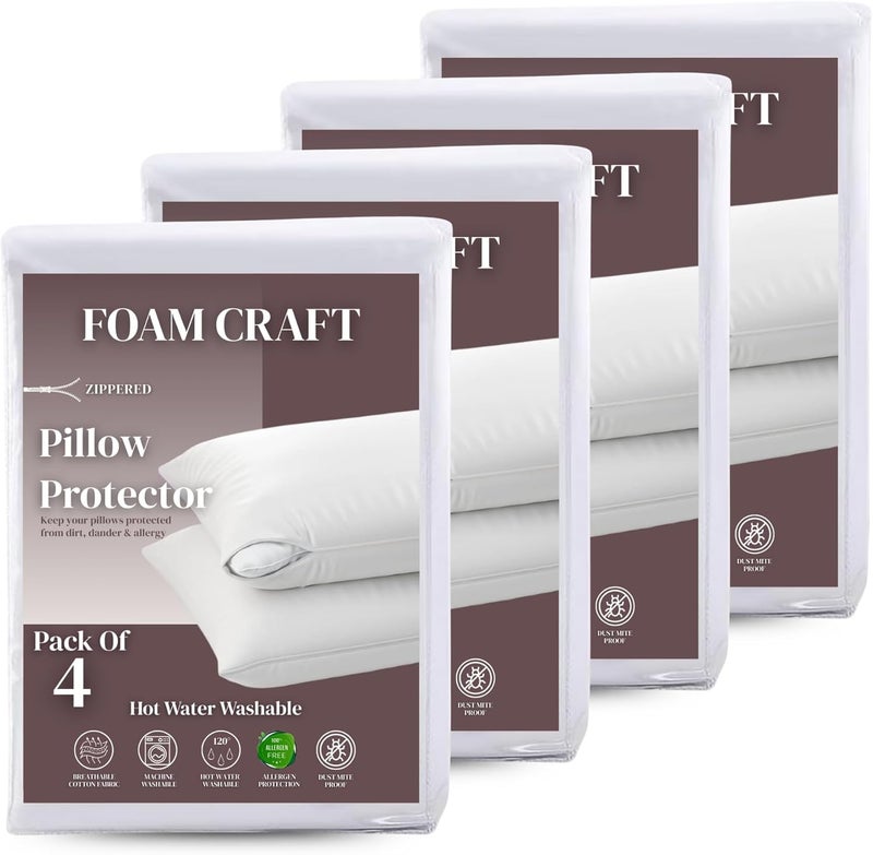 FOAM CRAFT Cotton Pillow Protectors - Zippered Bed Bug Proof Covers, Pack of 4 - Image 1