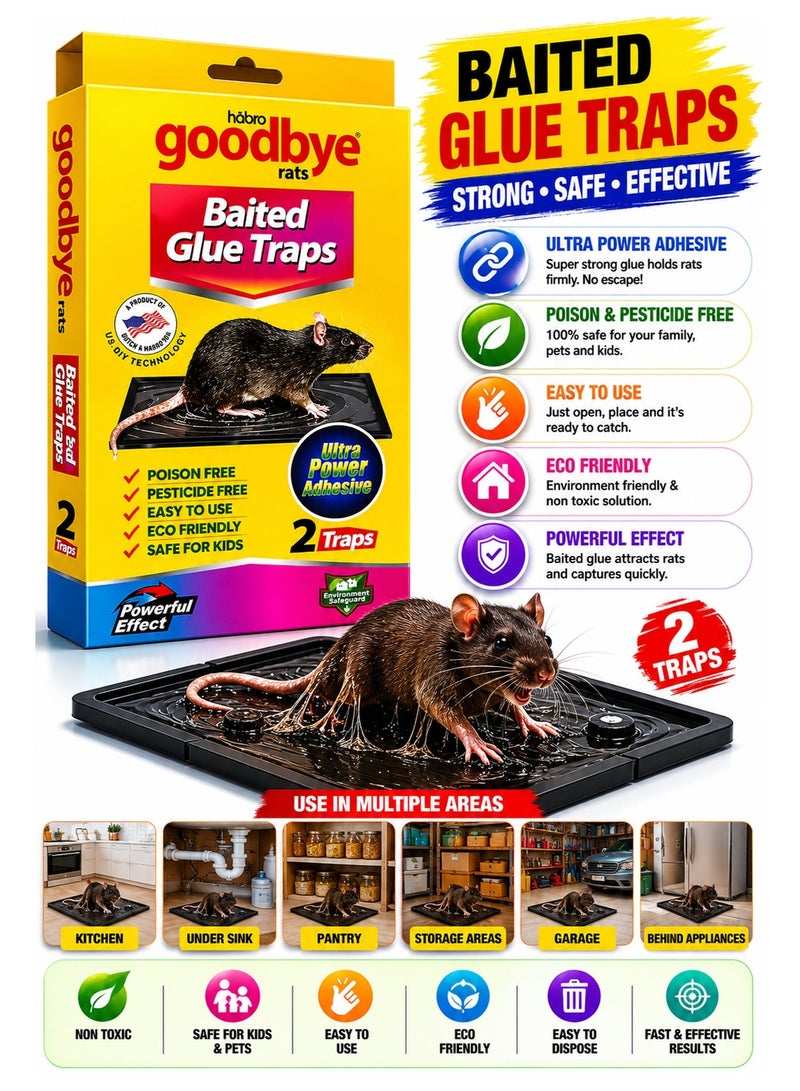 Baited Glue Traps for Rats and Mice – Strong Adhesive Mouse Trap Boards Non Toxic Pest Control Traps for Home Kitchen Garage Warehouse and Storage Areas – 2 Traps - Image 2