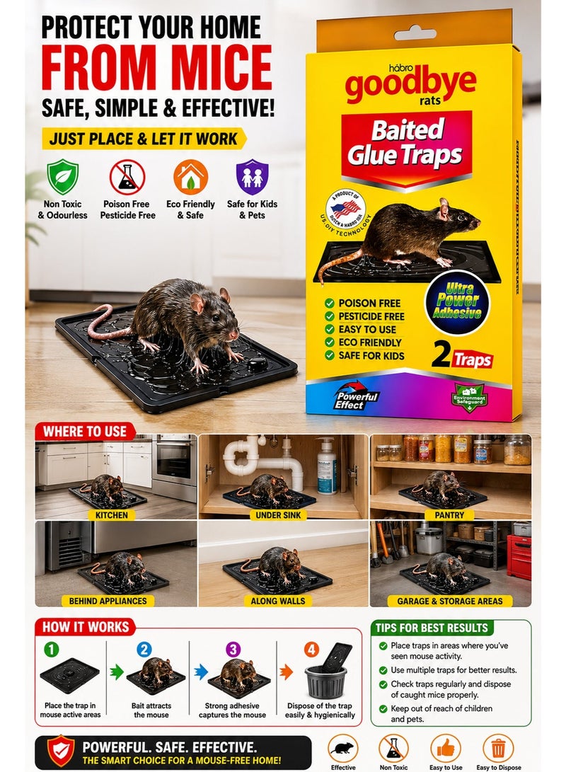 Baited Glue Traps for Rats and Mice – Strong Adhesive Mouse Trap Boards Non Toxic Pest Control Traps for Home Kitchen Garage Warehouse and Storage Areas – 2 Traps - Image 3