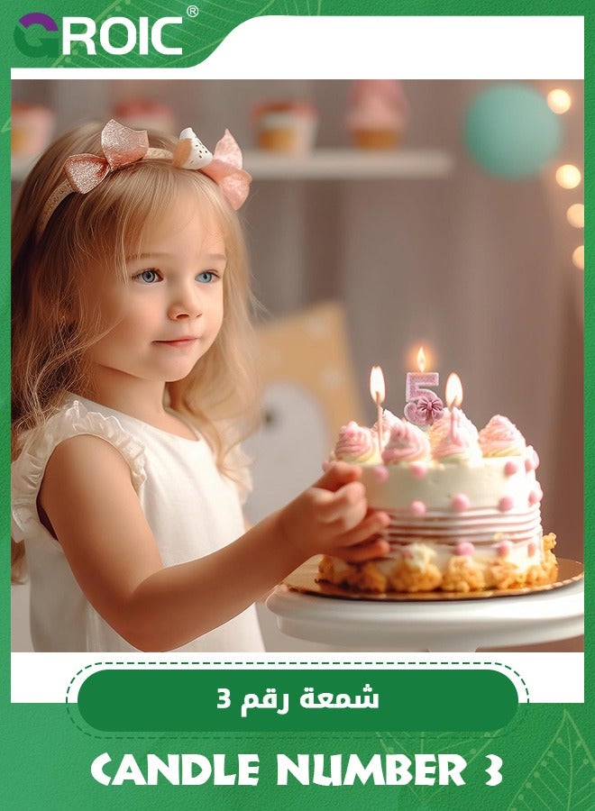 GROIC Number Birthday Candle, 3D Bow Designed Glitter Pink Number Candles for Kids ​Birthday Party Pink Theme Decorations, Candle Number for Wedding Anniversary Party Supplies (Number 3) - Image 4