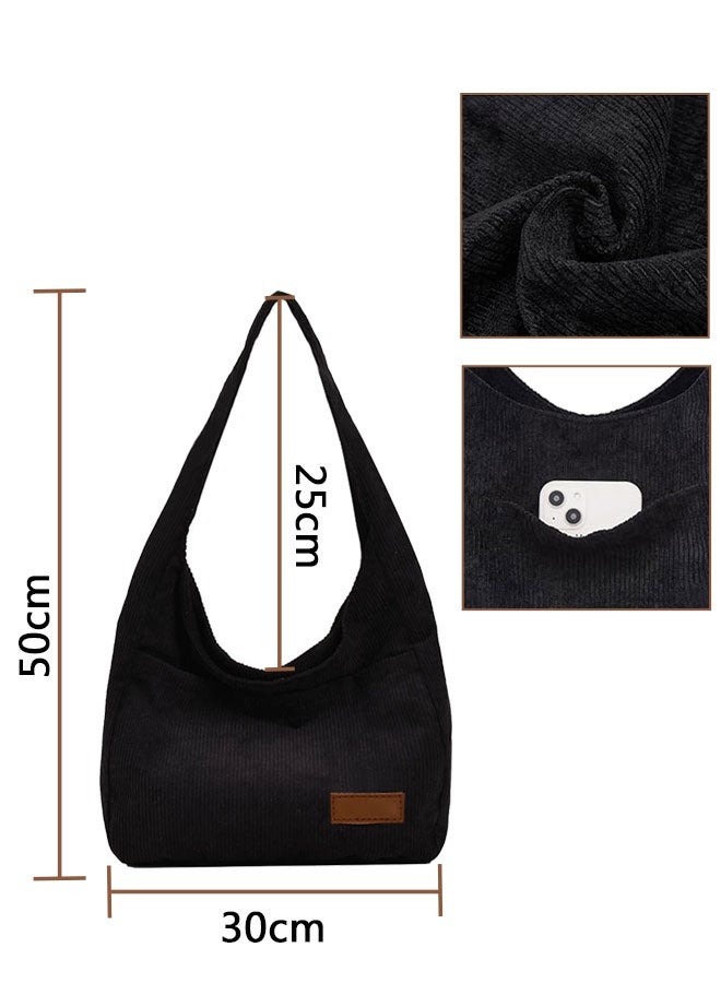 HOOTO Corduroy handbag suitable for both men and women, vintage handbag, shoulder work backpack, crossbody bag (black) - Image 2