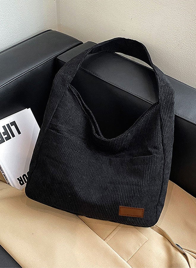HOOTO Corduroy handbag suitable for both men and women, vintage handbag, shoulder work backpack, crossbody bag (black) - Image 5