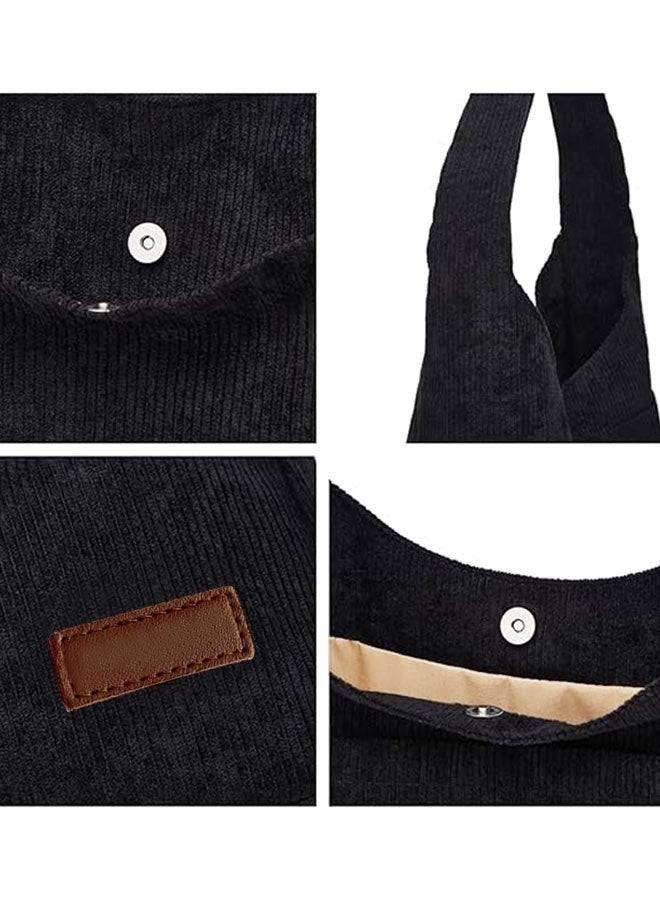 HOOTO Corduroy handbag suitable for both men and women, vintage handbag, shoulder work backpack, crossbody bag (black) - Image 3