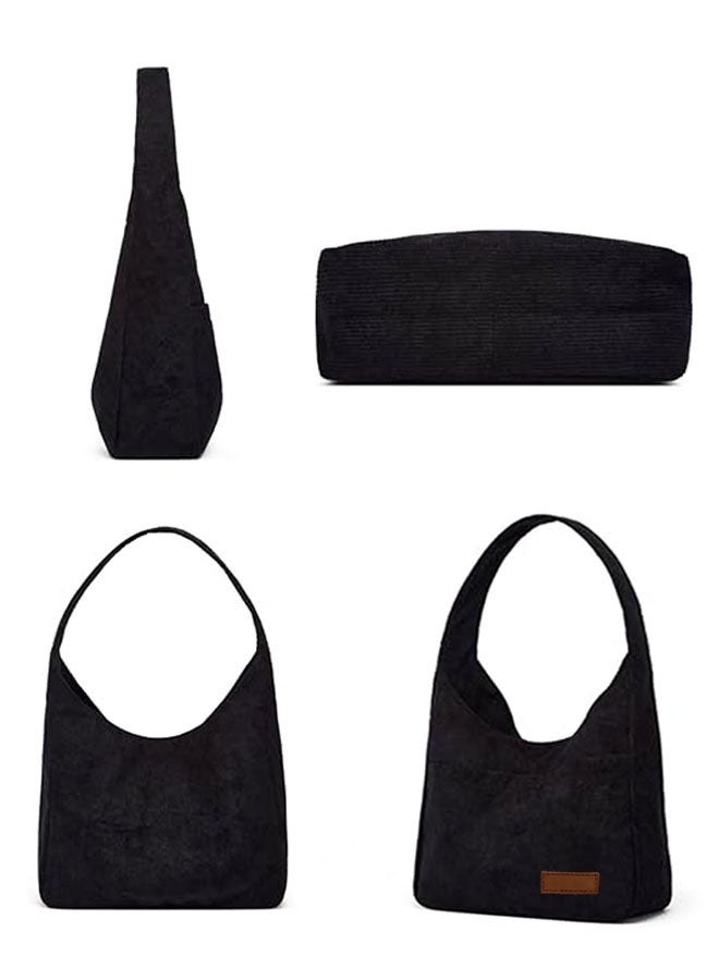 HOOTO Corduroy handbag suitable for both men and women, vintage handbag, shoulder work backpack, crossbody bag (black) - Image 4