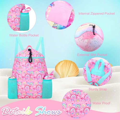 RHCPFOVR Rainbow Drawstring Backpack for Kids Drawstring Bags for Girls Swim Bag for Beach Swimming Pool Lightweight Draw String Bags Waterproof Sports Gym Bag With Two Water Bottle Holder - Image 3