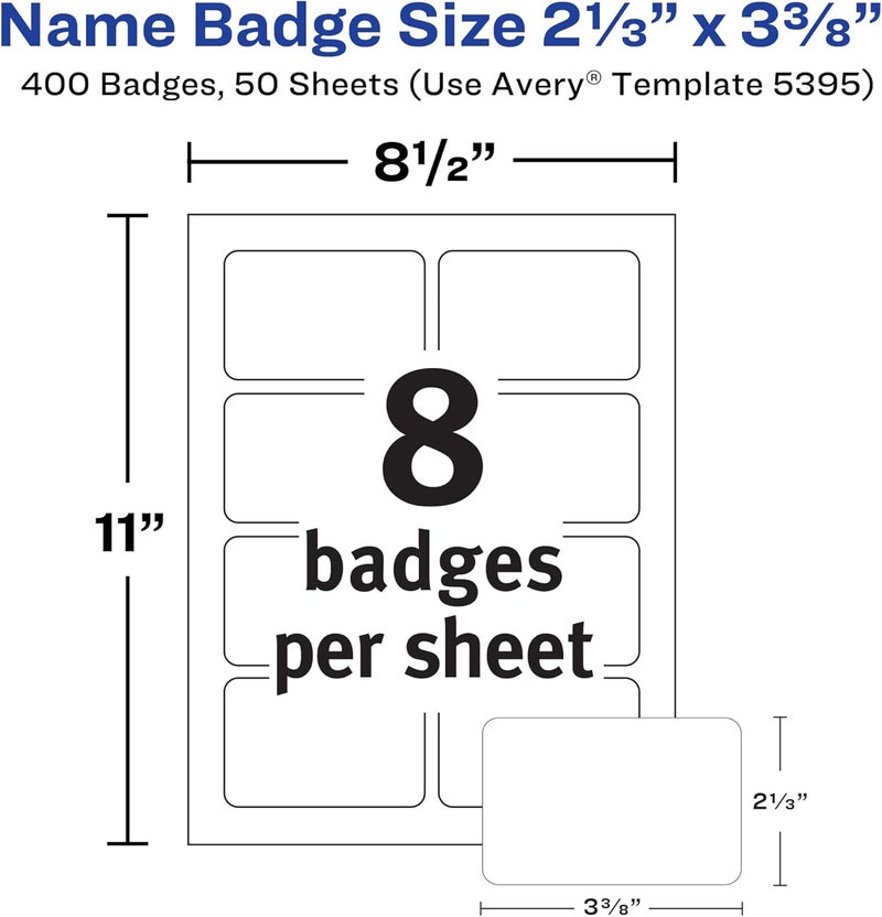 AVERY Flexible Name Tag Stickers, White Rectangle Labels, 400 Removable Name Badges, 2-1/3" x 3-3/8" (5395) - Image 4