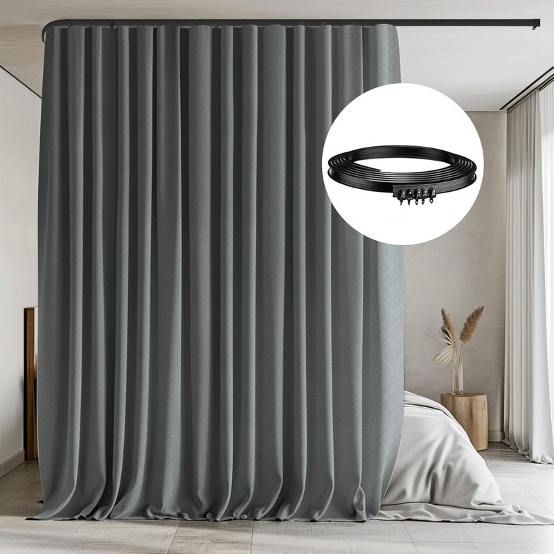 MaKefeile Room Divider Curtain with Flexible Ceiling Track Set Total Blackout Ceiling Curtains and Track Sliding Door Curtains Extra Wide Curtains Portable Curtain.(Dark Grey W150 x H96 1 Panel) - Image 1