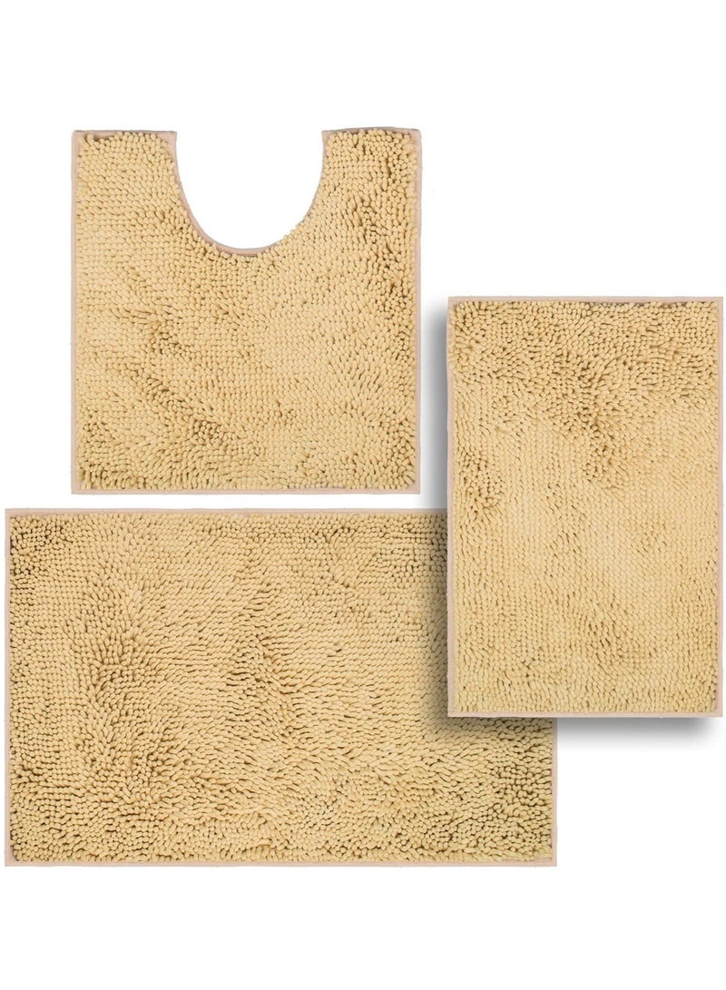 TYCOM Bathroom Rugs Bath Mat Non Slip Fluffy Soft Plush Microfiber Shower Carpet Rug Washable Non-Slip Carpet Mat for Bathroom Floor 50 By 80 CM Long 3 Packs Beige.  - Image 1