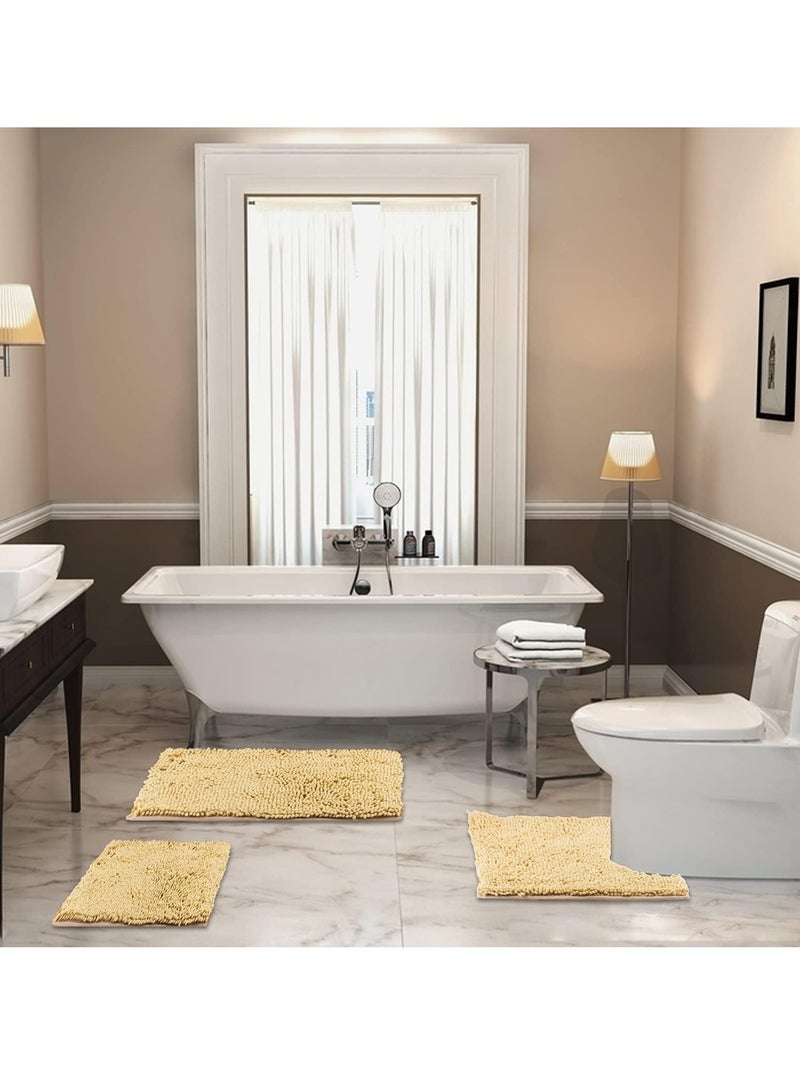 TYCOM Bathroom Rugs Bath Mat Non Slip Fluffy Soft Plush Microfiber Shower Carpet Rug Washable Non-Slip Carpet Mat for Bathroom Floor 50 By 80 CM Long 3 Packs Beige.  - Image 2