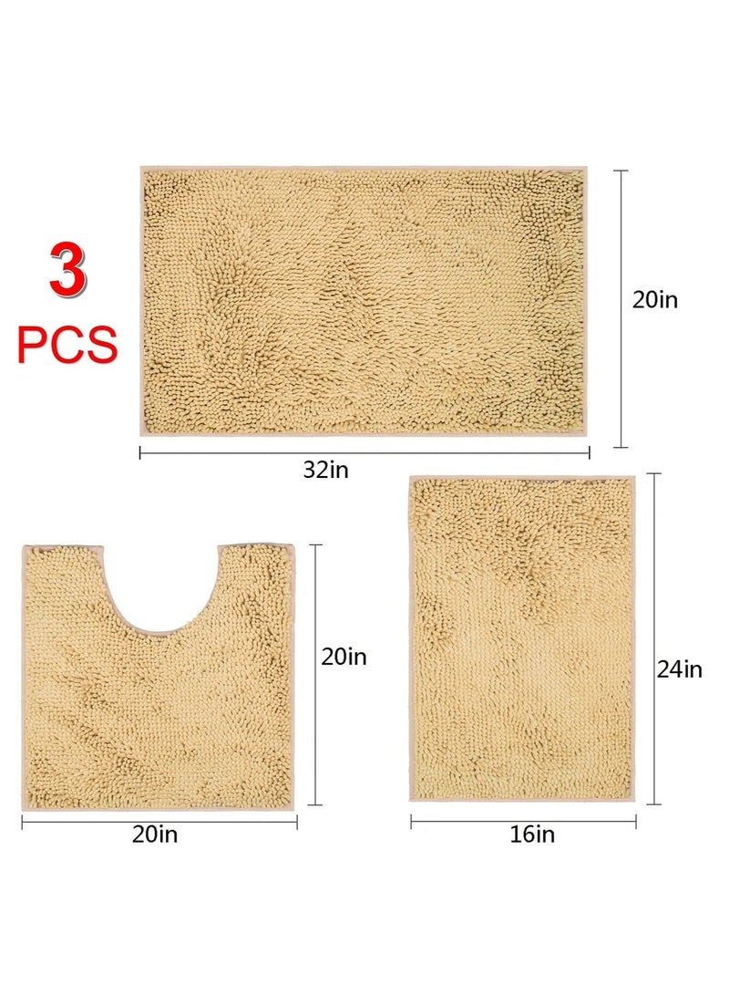 TYCOM Bathroom Rugs Bath Mat Non Slip Fluffy Soft Plush Microfiber Shower Carpet Rug Washable Non-Slip Carpet Mat for Bathroom Floor 50 By 80 CM Long 3 Packs Beige.  - Image 3