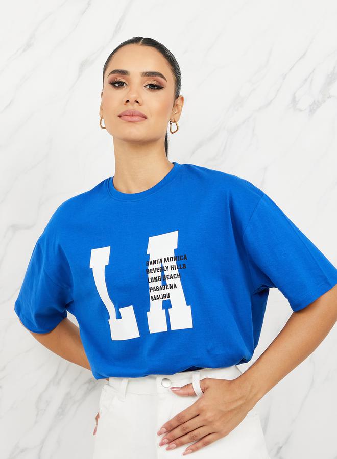 Styli Oversized LA City Names Print Round Neck T-shirt  - Image 3