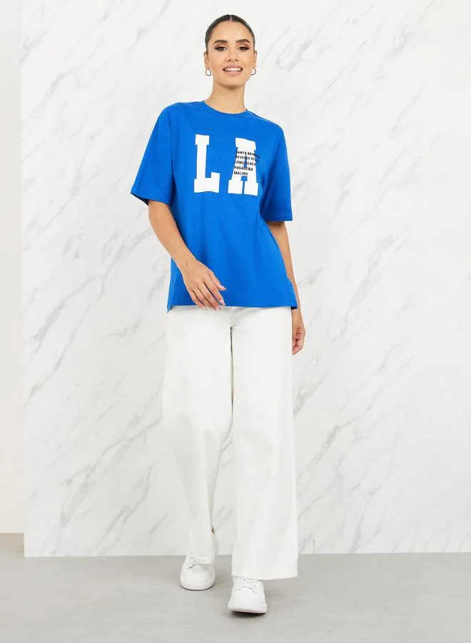 Styli Styli Oversized LA City Names Print Round Neck T-shirt