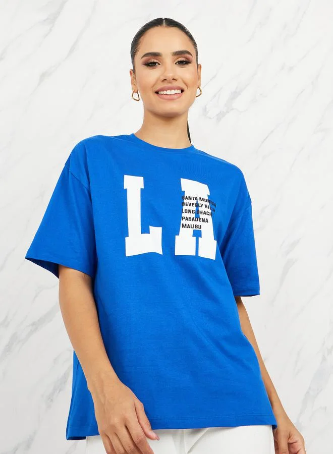 Styli Styli Oversized LA City Names Print Round Neck T-shirt