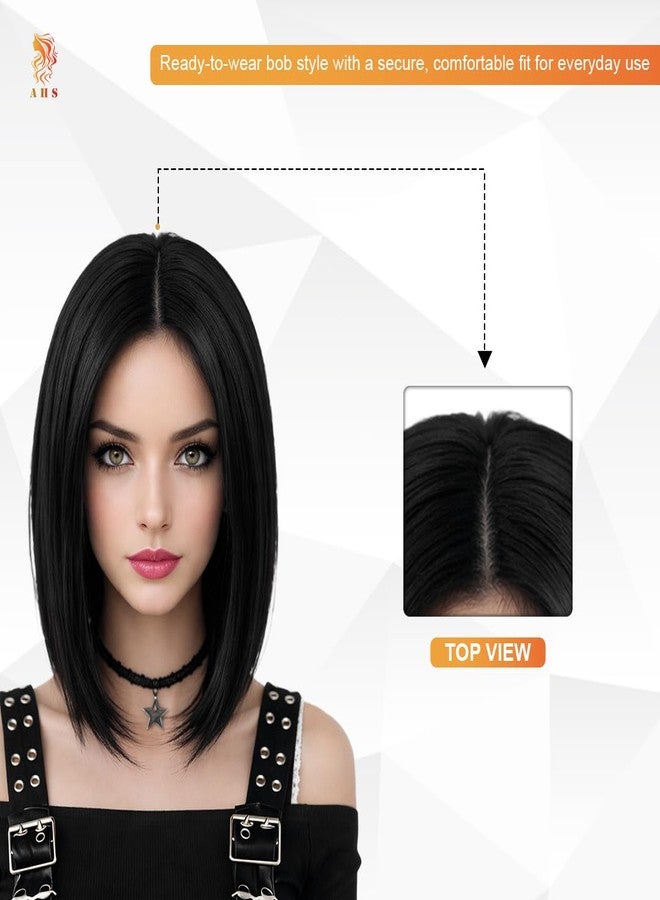 AHS Bob Hair Wig for Women | Full Head Synthetic Straight Bob Wig | Natural Looking Shoulder Length Black Bob Wig for Daily & Party Use (Black) - Image 5