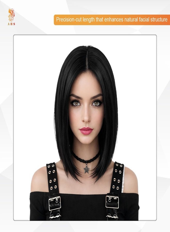 AHS Bob Hair Wig for Women | Full Head Synthetic Straight Bob Wig | Natural Looking Shoulder Length Black Bob Wig for Daily & Party Use (Black) - Image 4
