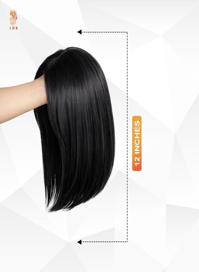 AHS Bob Hair Wig for Women | Full Head Synthetic Straight Bob Wig | Natural Looking Shoulder Length Black Bob Wig for Daily & Party Use (Black) - Image 3