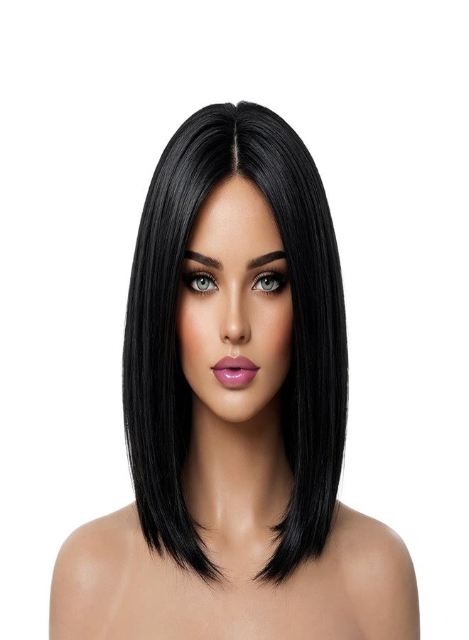 AHS Bob Hair Wig for Women | Full Head Synthetic Straight Bob Wig | Natural Looking Shoulder Length Black Bob Wig for Daily & Party Use (Black) - Image 2
