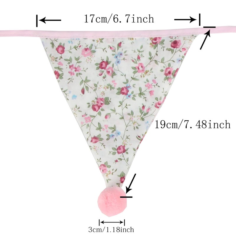 G2PLUS 4M Fabric Bunting Banner with 12PCS Double Sided Cotton Pennants, 17x19CM Floral Triangle Garlands for Birthday Parties Ceremonies Kitchen Bedrooms Decoration-Pink - Image 2
