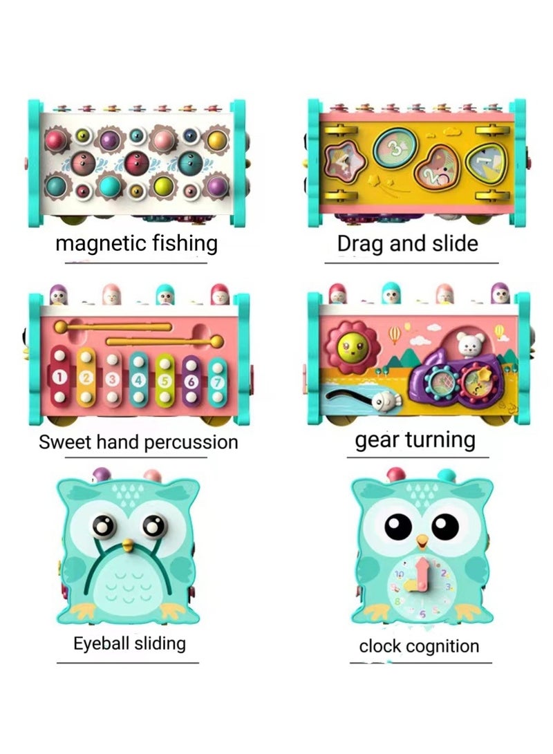 3-in-1 wooden percussion stool, fishing, hammering and tapping toys, Montessori early development toys (with whack-a-mole game), xylophone, pattern recognition, digital clock, birthday gift for 1 2 3 4 year old babies (green) - Image 3