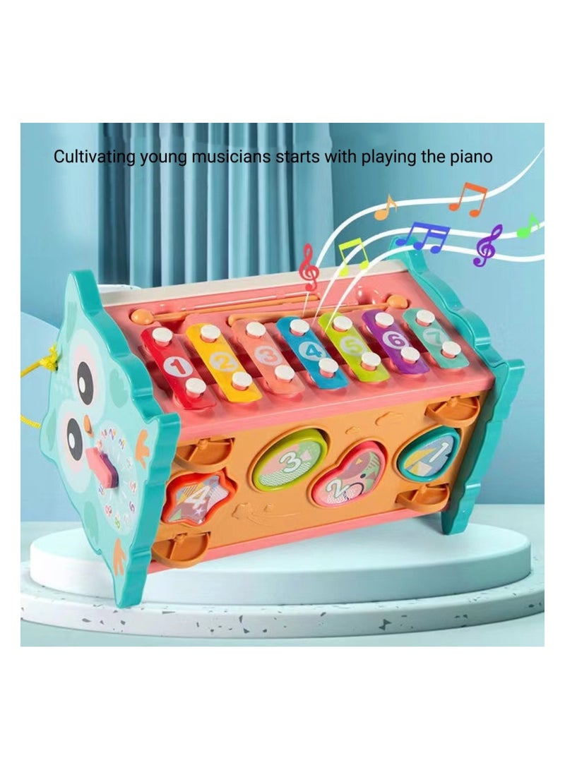 3-in-1 wooden percussion stool, fishing, hammering and tapping toys, Montessori early development toys (with whack-a-mole game), xylophone, pattern recognition, digital clock, birthday gift for 1 2 3 4 year old babies (green) - Image 4