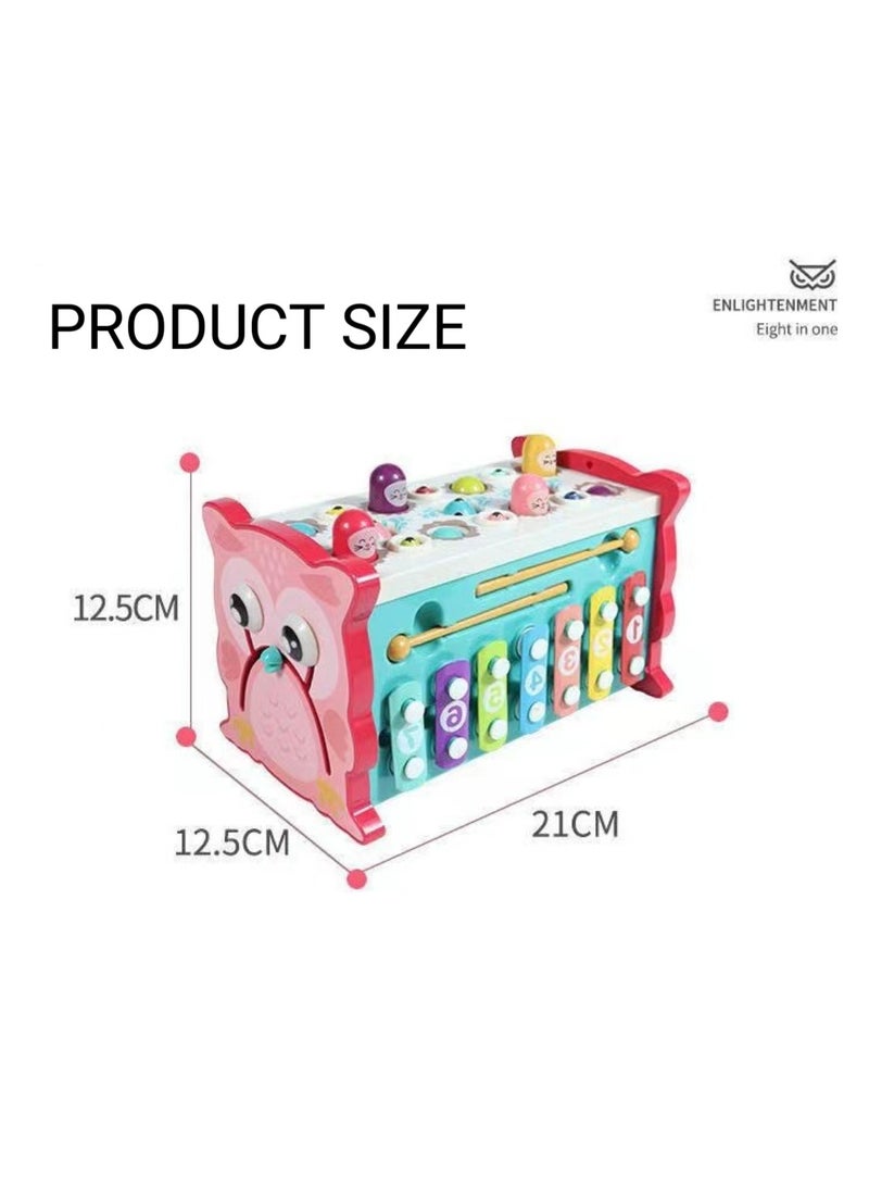 3-in-1 wooden percussion stool, fishing, hammering and tapping toys, Montessori early development toys (with whack-a-mole game), xylophone, pattern recognition, digital clock, birthday gift for 1 2 3 4 year old babies (green) - Image 5