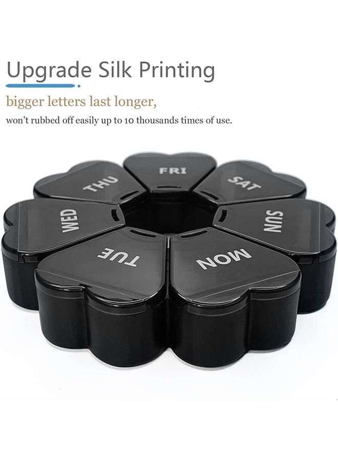 Flower Shape Weekly 7 Day Large Pill Organizer, Circle PP Material Portable Pill Dispenser Box Case, Gummy Medication Store Container(Black) - Image 3