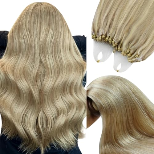 YoungSee Micro Loop Hair Extensions Real Human Hair Blonde Bead Hair Extensions Human Hair Highlight Blonde and Ash Blond Micro Hair Extension 22In Soft Hair Extension for Photo Shoots 50s 57g - Image 1
