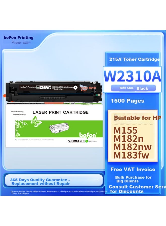 Befon 215A Toner Cartridge Compatible With Hp M183Fw Toner Cartridge Hp Color Laserjet M182N M182Nw M155 Color Printer Cartridge W2310A Black With Chip Toner Cartridge - Image 1