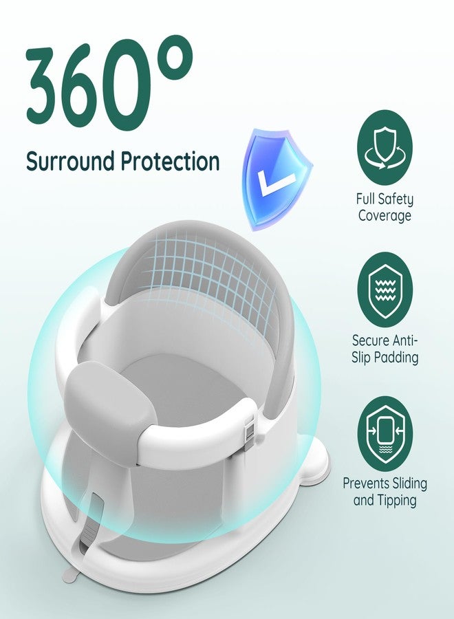 PANUSU Baby Bath Seat Baby Bathtub - with Strong Suction Cups and 360° Surround Support – Easy Release, Non-Slip Cushion, Lockable Armrests – Infant Bath Chair for Babies 6-24 Months, Grey - Image 5