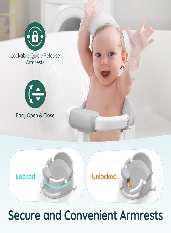PANUSU Baby Bath Seat Baby Bathtub - with Strong Suction Cups and 360° Surround Support – Easy Release, Non-Slip Cushion, Lockable Armrests – Infant Bath Chair for Babies 6-24 Months, Grey - Image 4
