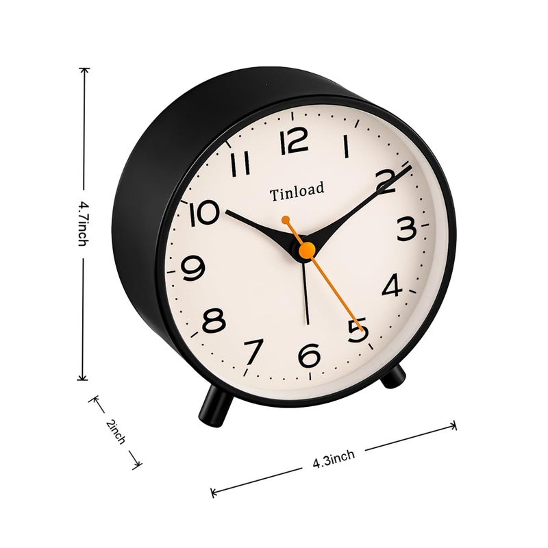 Tinload 4.5" Antique Retro Analog Alarm Clock, Small Silent Bedside Desk Clock,Lighted on Demand, Battery Operated, Snooze, for Living Room, Bedroom, Bedside(Black) - Image 4