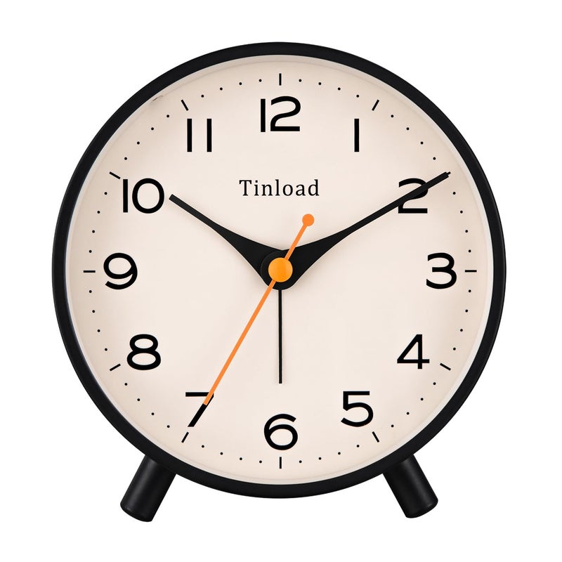 Tinload 4.5" Antique Retro Analog Alarm Clock, Small Silent Bedside Desk Clock,Lighted on Demand, Battery Operated, Snooze, for Living Room, Bedroom, Bedside(Black) - Image 1