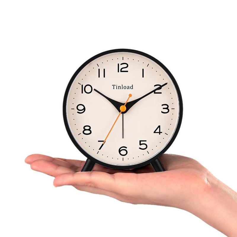 Tinload 4.5" Antique Retro Analog Alarm Clock, Small Silent Bedside Desk Clock,Lighted on Demand, Battery Operated, Snooze, for Living Room, Bedroom, Bedside(Black) - Image 2