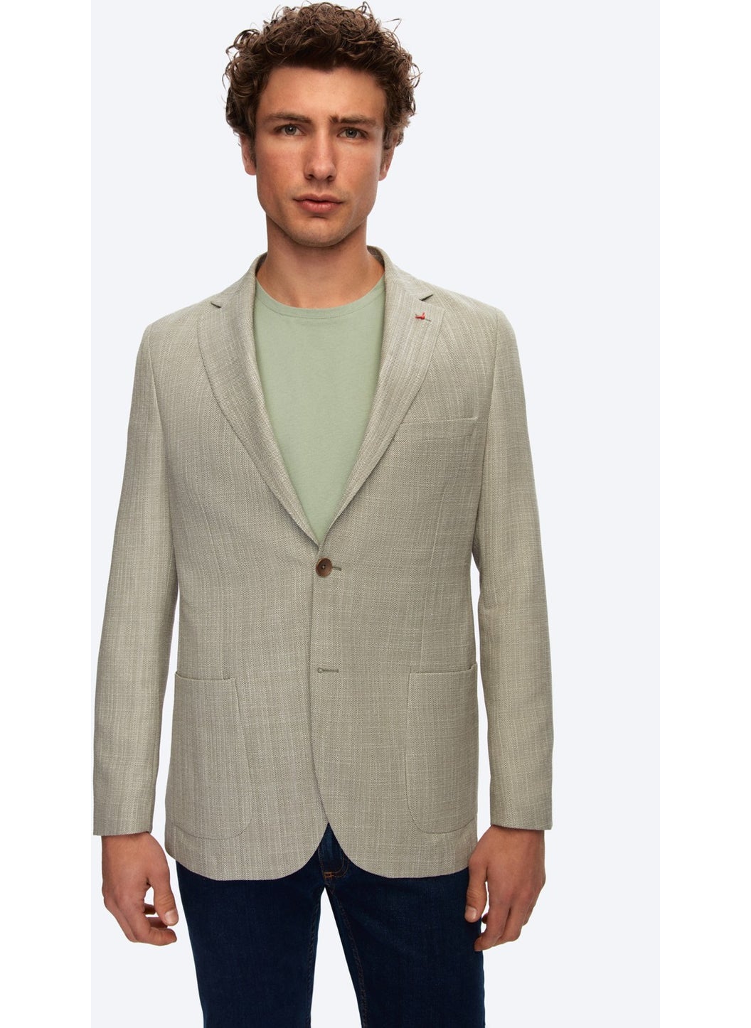 D'S DAMAT D'S Groom Slim Fit Green Printed Fabric Jacket 0HC04AK12494M  - Image 1