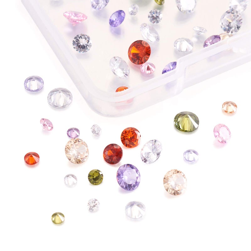 Beadthoven 80pcs 4size Mini Crystal Cubic Zirconia Stone Cabochons Faceted Pointed Back Rhinestone Loose Beads Mixed Color for DIY Jewelry Making Embellishment