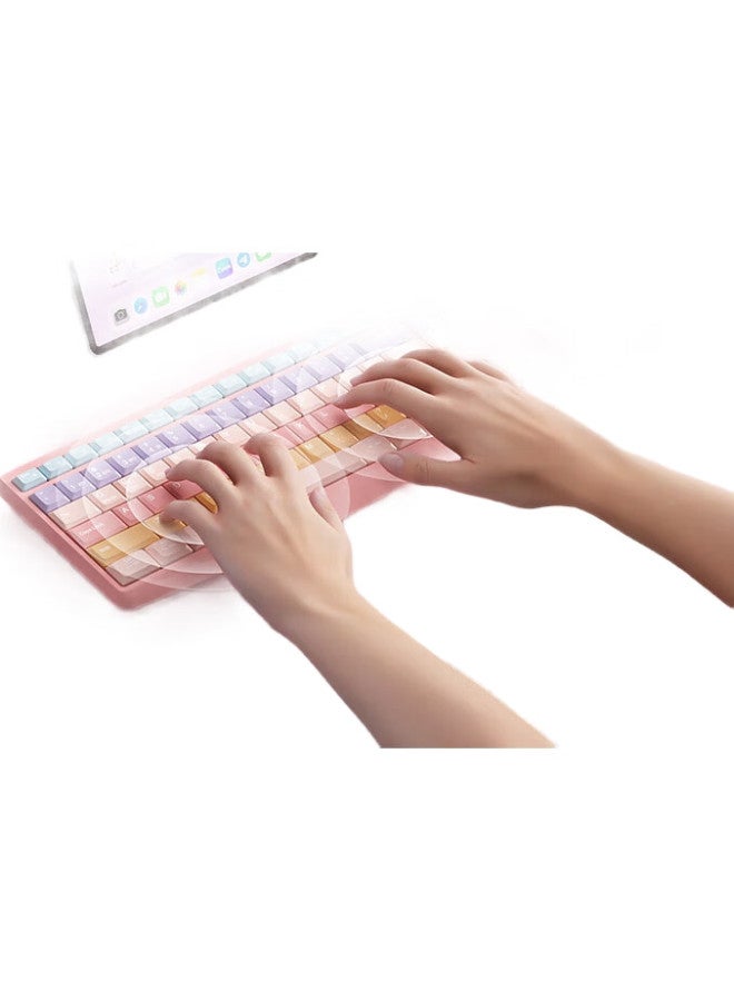 B.O.W Hangshi K161D Wireless Bluetooth Dual-Mode Keyboard, Home Office Tablet Phone Laptop Universal Quiet Keyboard, Gradient Sweet Pink - Image 3