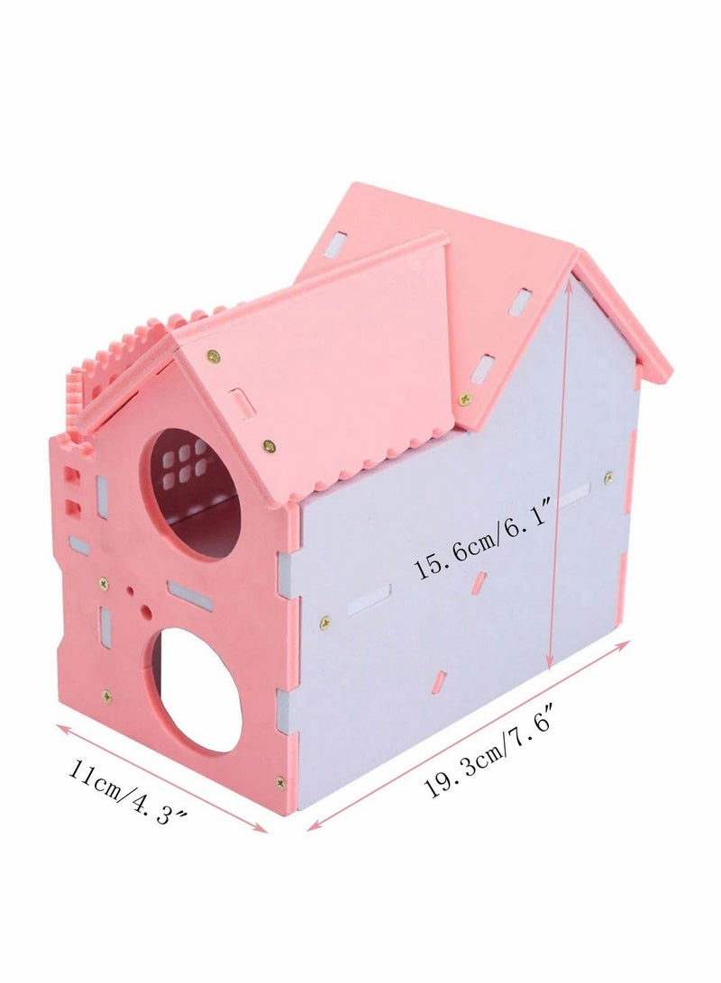 Wooden Hamster House, Pet Small Animal Hideout, Assemble Hamster Hut Villa, Cage Habitat Decor Accessories, Play Toys for Dwarf, Hedgehog, Gerbils Mice - Image 2