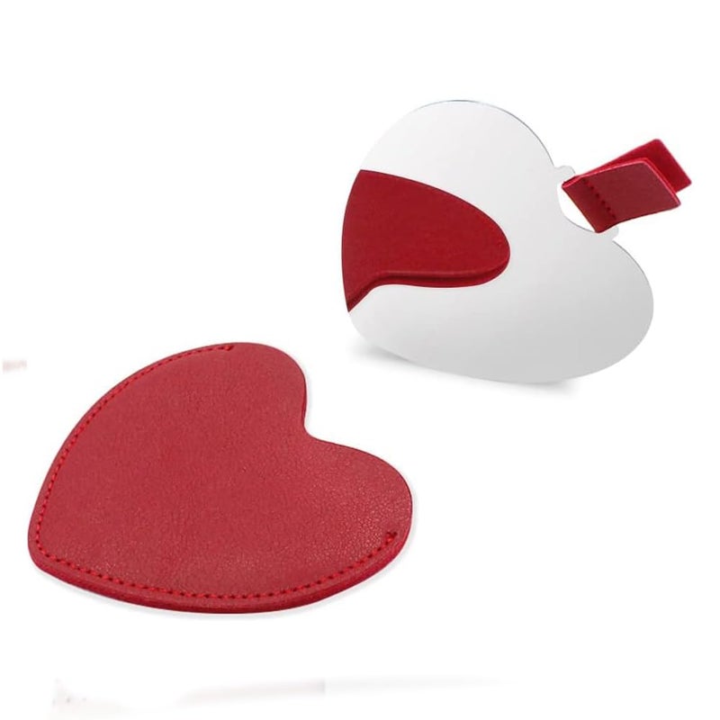 Hooipo Hooipo Stainless Steel Compact Mirror Heart Shaped Shatterproof Pocket Mirror with PU Leather Sleeve Mini Unbreakable Purse Mirror Portable for Travel Makeup Bag for Women Girls - Image 1