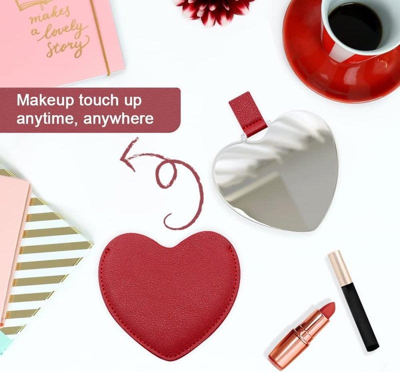 Hooipo Hooipo Stainless Steel Compact Mirror Heart Shaped Shatterproof Pocket Mirror with PU Leather Sleeve Mini Unbreakable Purse Mirror Portable for Travel Makeup Bag for Women Girls - Image 4