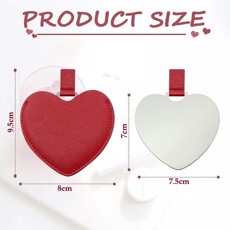 Hooipo Hooipo Stainless Steel Compact Mirror Heart Shaped Shatterproof Pocket Mirror with PU Leather Sleeve Mini Unbreakable Purse Mirror Portable for Travel Makeup Bag for Women Girls - Image 2