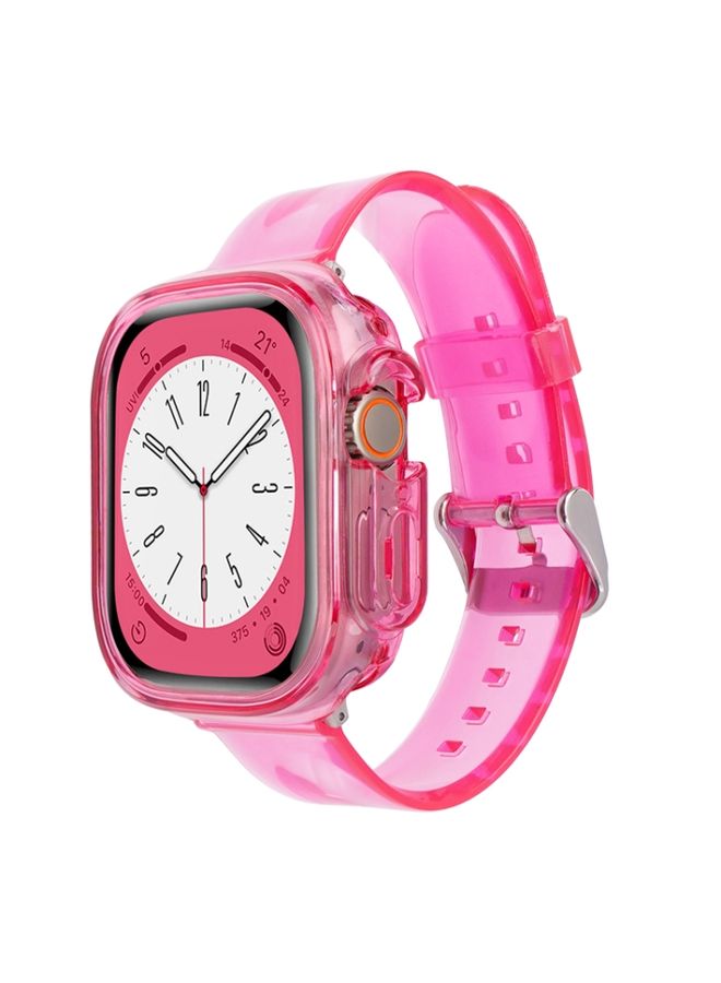 BURAQ Protective Cover For Apple Watch Ultra 49mm Glacier Jelly Clear TPU Case Watch Band(Rose Red)