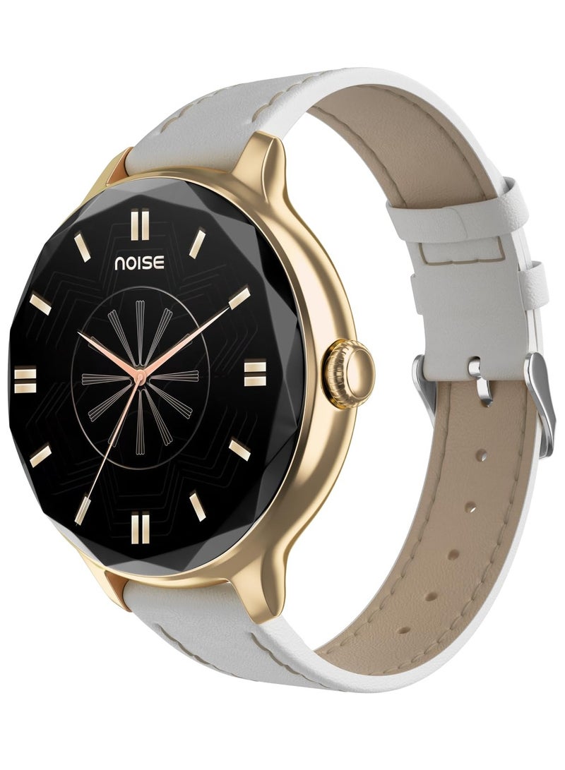 Noise Diva Smartwatch with Diamond Cut dial, Glossy Metallic Finish, AMOLED Display, Mesh Metal and Leather Strap Options, 100+ Watch Faces, Female Cycle Tracker Smart Watch for Women (Pearl White)  - Image 1