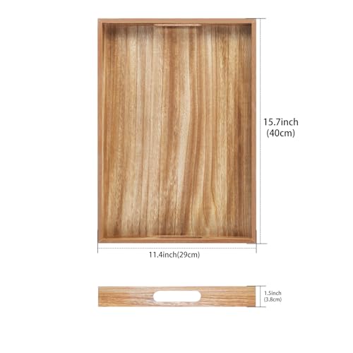Krismax Wooden Serving Tray with Handles Rustic Brown Rectangular Serving Platter 157x114 Inch for Coffee Table Decorative Storage Tray - Image 3